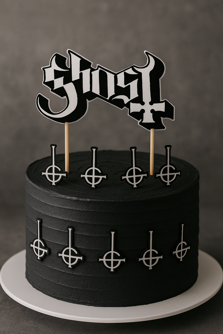 Ghost Band-Inspired Cake Topper with Side Cross Decorations – 9-Piece Set