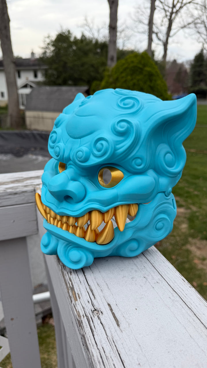 Foo Dog Mask with Moving Jaw | Chinese Guardian Lion Cosplay Mask | Fu Dog Dragon Lion Helmet
