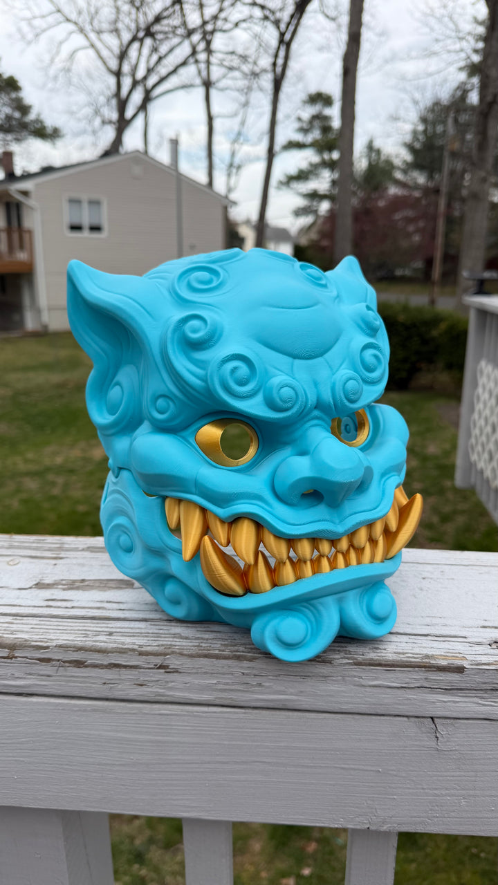 Foo Dog Mask with Moving Jaw | Chinese Guardian Lion Cosplay Mask | Fu Dog Dragon Lion Helmet