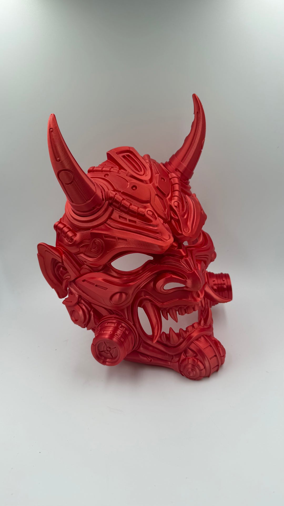 Cyberpunk Oni Mask Japanese Demon Samurai Tetsu Mask Red Futuristic Wall Art Decor Horned Warrior Helmet Sculpture Fantasy Gaming Decor
