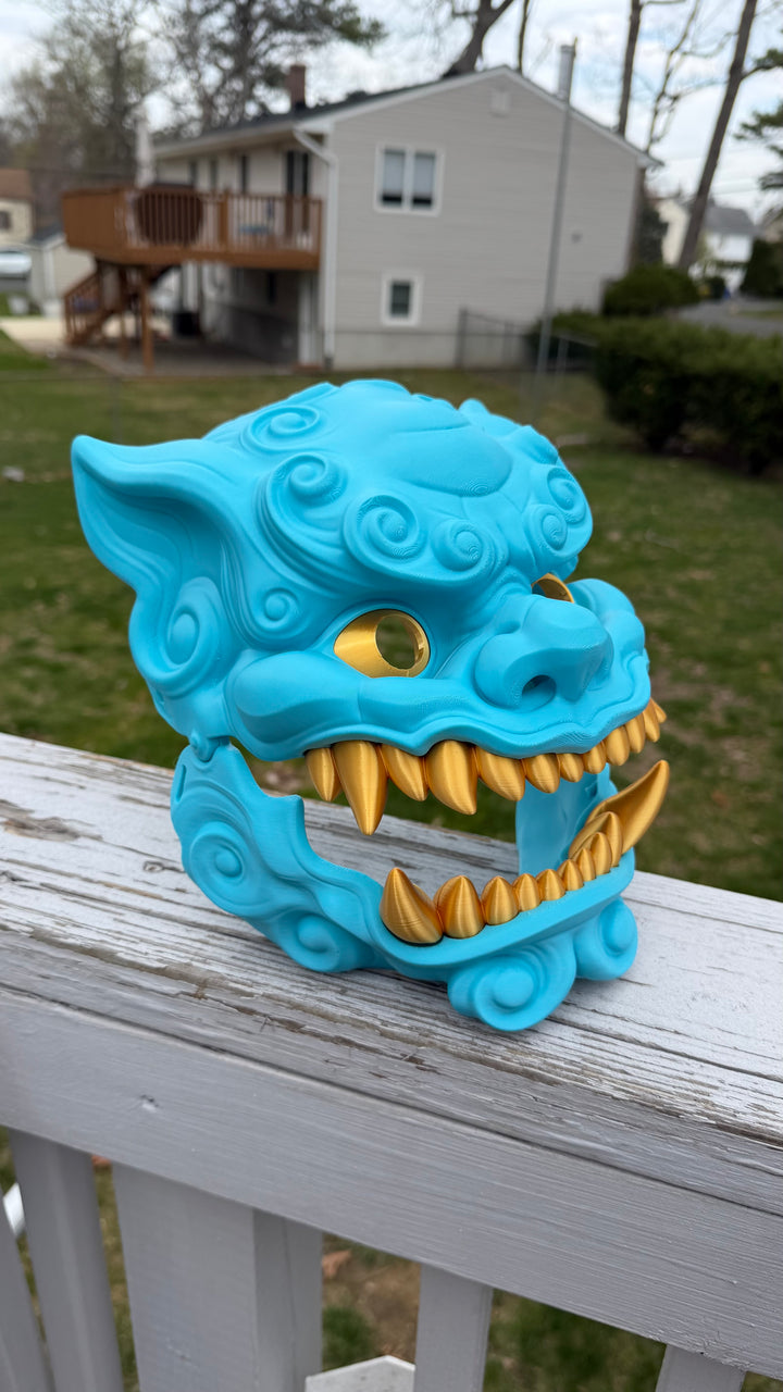 Foo Dog Mask with Moving Jaw | Chinese Guardian Lion Cosplay Mask | Fu Dog Dragon Lion Helmet