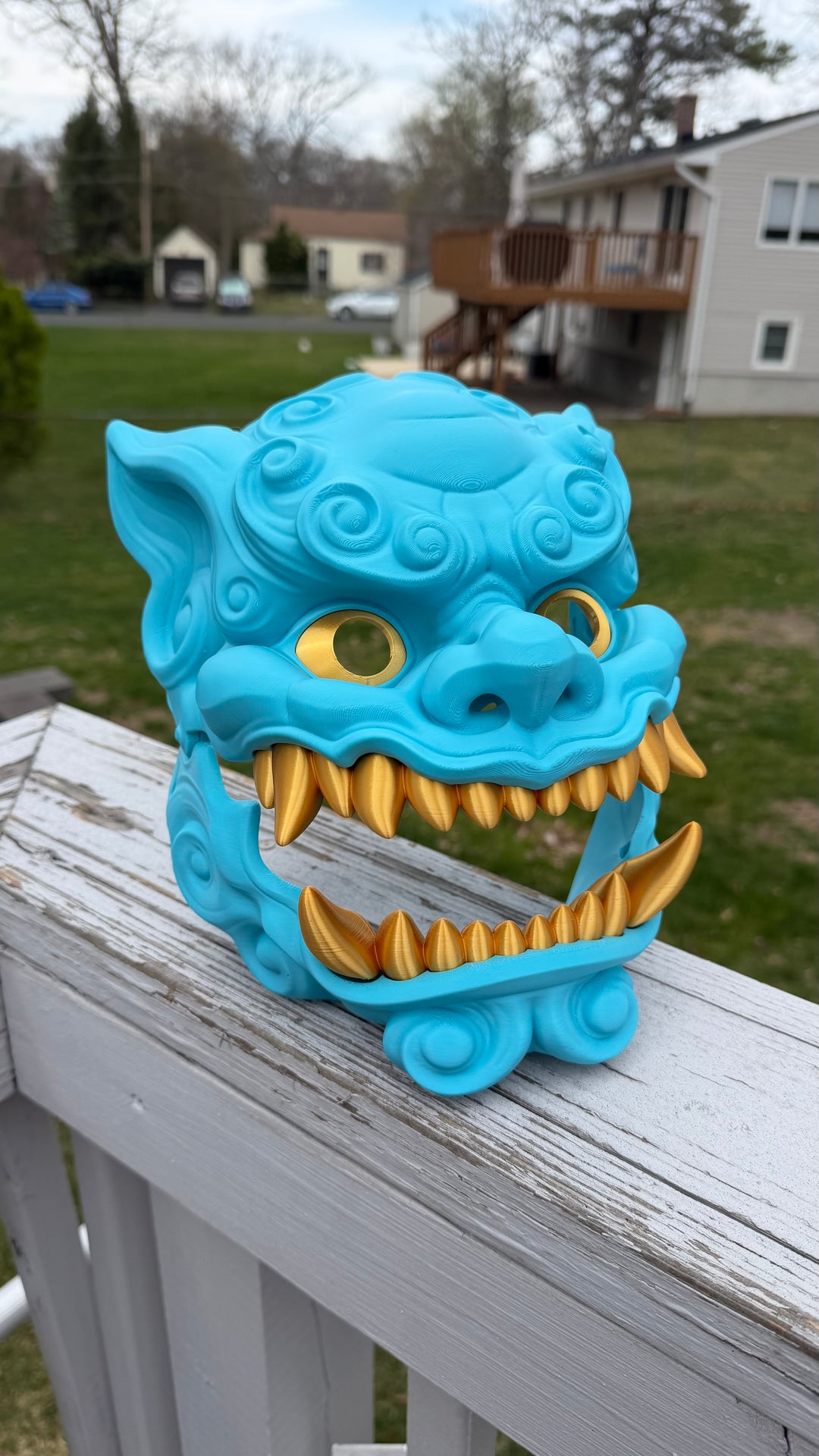 Foo Dog Mask with Moving Jaw | Chinese Guardian Lion Cosplay Mask | Fu Dog Dragon Lion Helmet