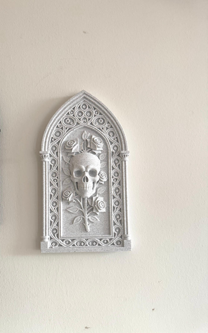 Gothic Skull & Roses Wall Plaque Victorian Arch Skull Gothic Home Wall Art
