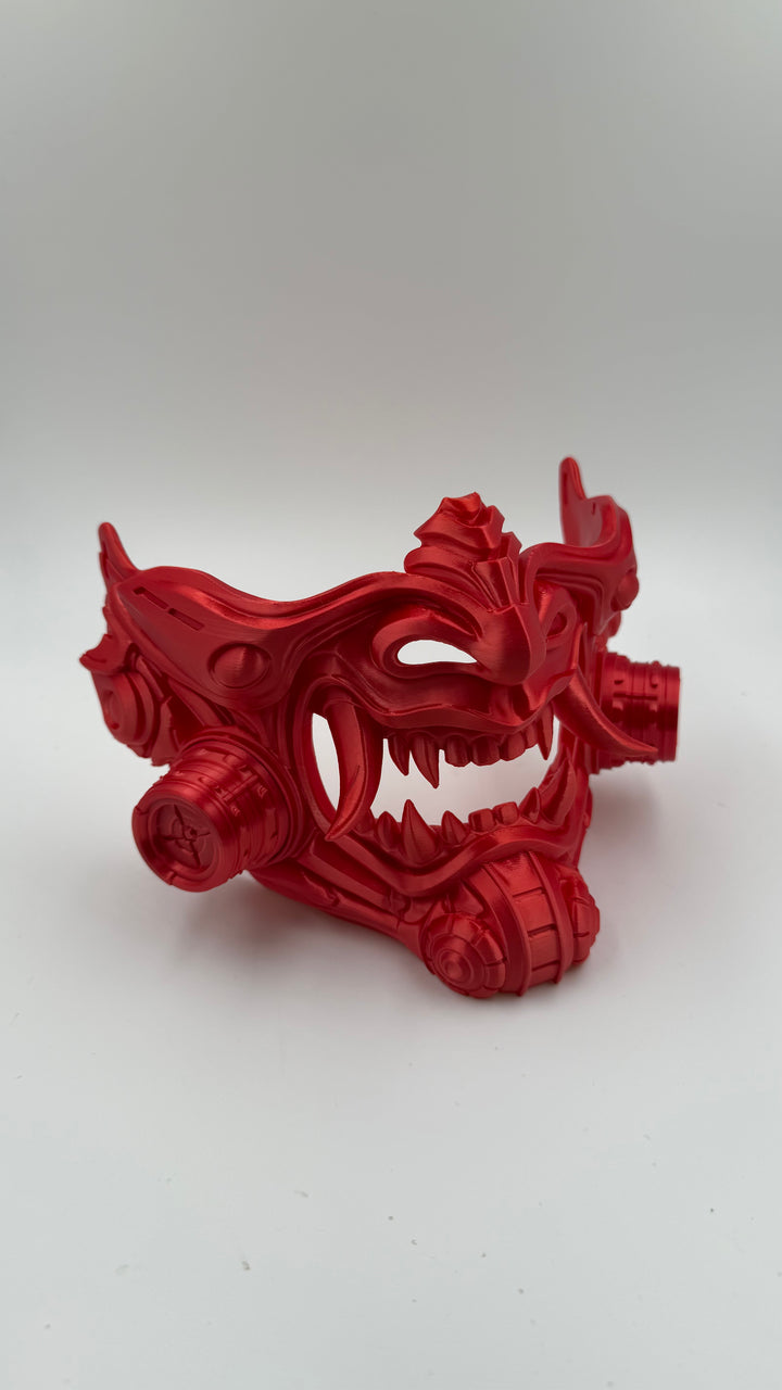 Cyberpunk Oni Mask Japanese Demon Samurai Tetsu Mask Red Futuristic Wall Art Decor Horned Warrior Helmet Sculpture Fantasy Gaming Decor