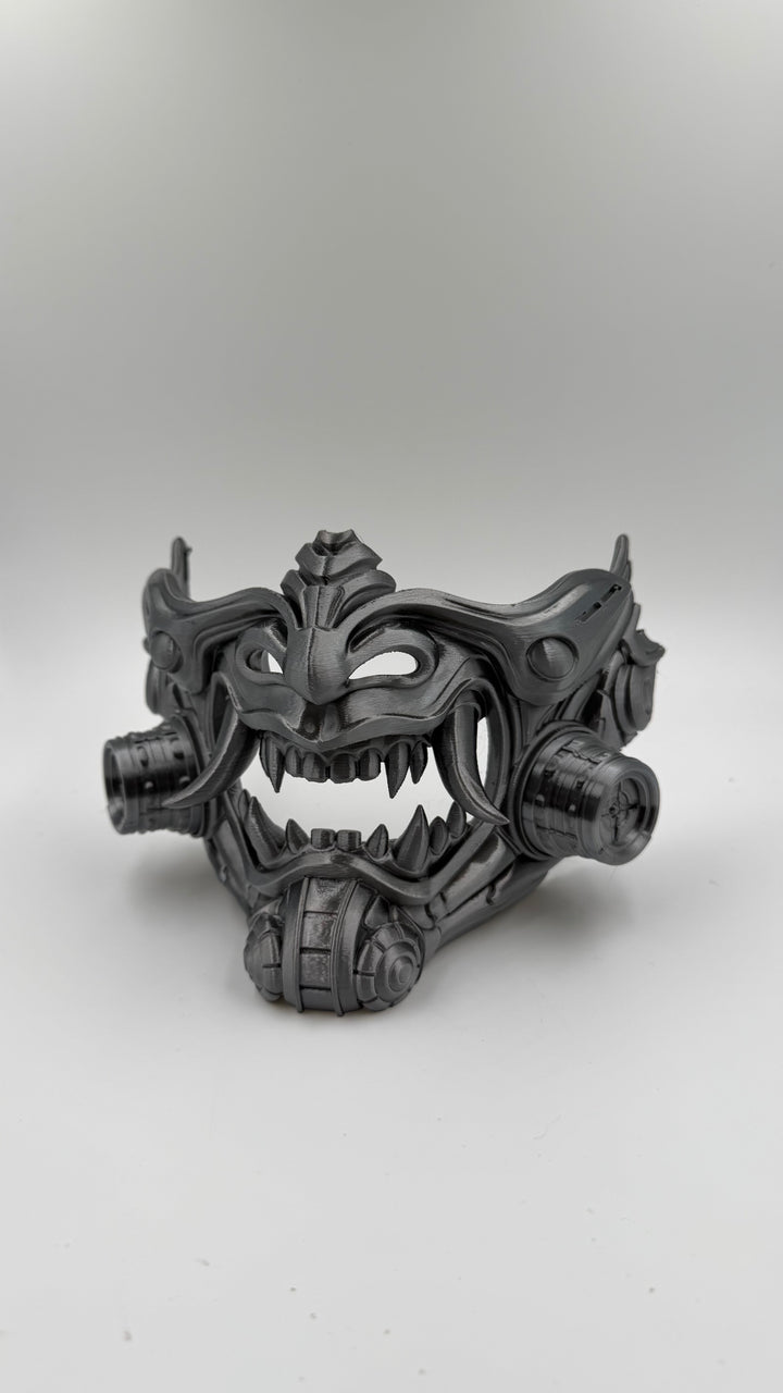 Cyberpunk Oni Mask Japanese Demon Samurai Tetsu Mask Red Futuristic Wall Art Decor Horned Warrior Helmet Sculpture Fantasy Gaming Decor