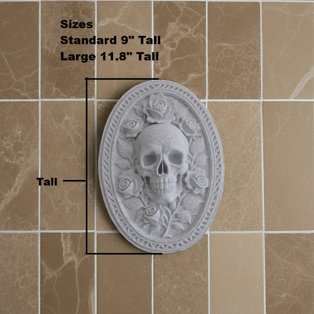 Gothic Skull & Roses Wall Plaque Victorian Oval Skull Deco Dark Gothic Home Wall Art