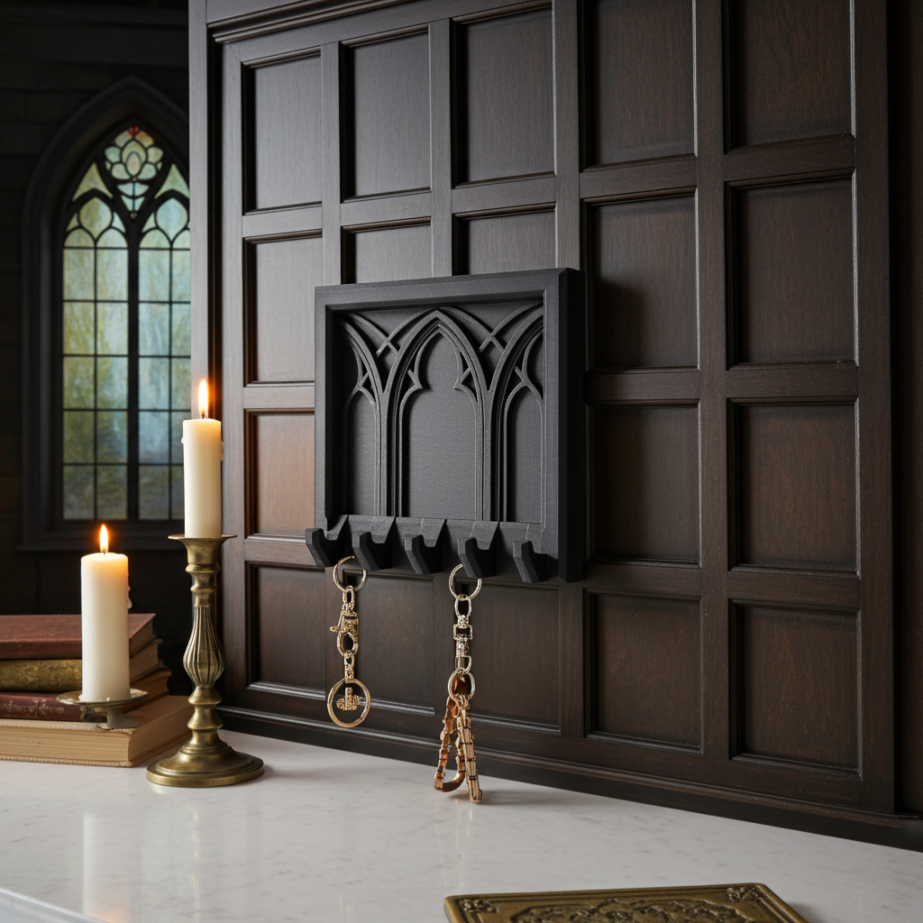 Gothic Cathedral Keychain & Necklace Holder – Dark Home Décor Organizer with 5 Hooks