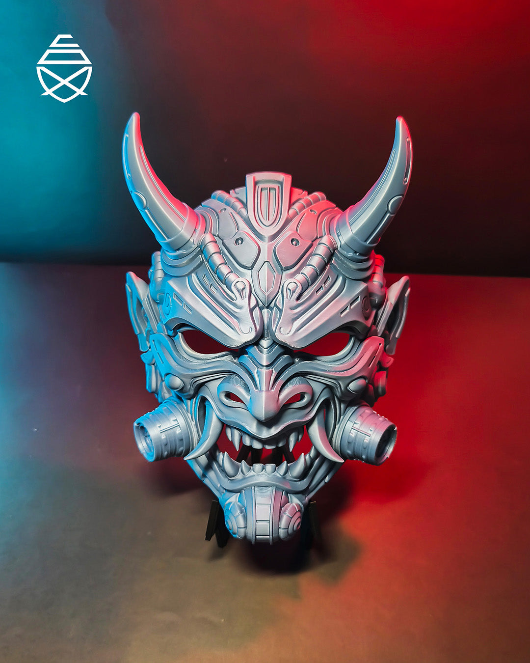 Cyberpunk Oni Mask Japanese Demon Samurai Tetsu Mask Red Futuristic Wall Art Decor Horned Warrior Helmet Sculpture Fantasy Gaming Decor