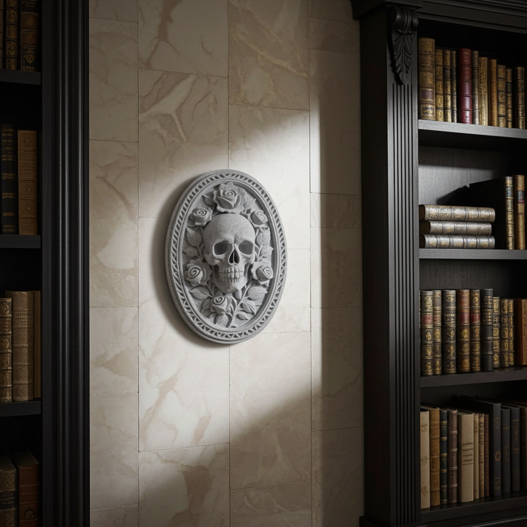 Gothic Skull & Roses Wall Plaque Victorian Oval Skull Deco Dark Gothic Home Wall Art