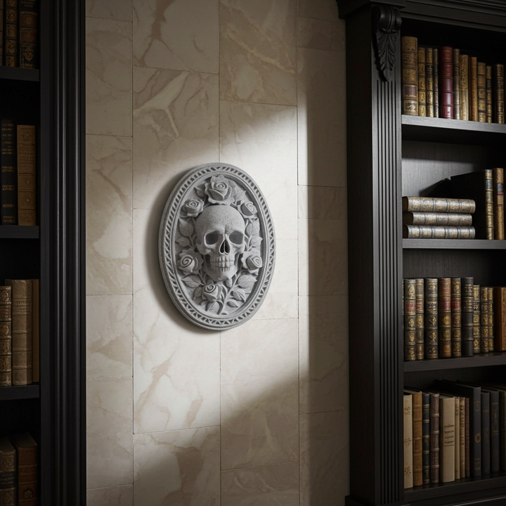 Gothic Skull & Roses Wall Plaque Victorian Oval Skull Deco Dark Gothic Home Wall Art