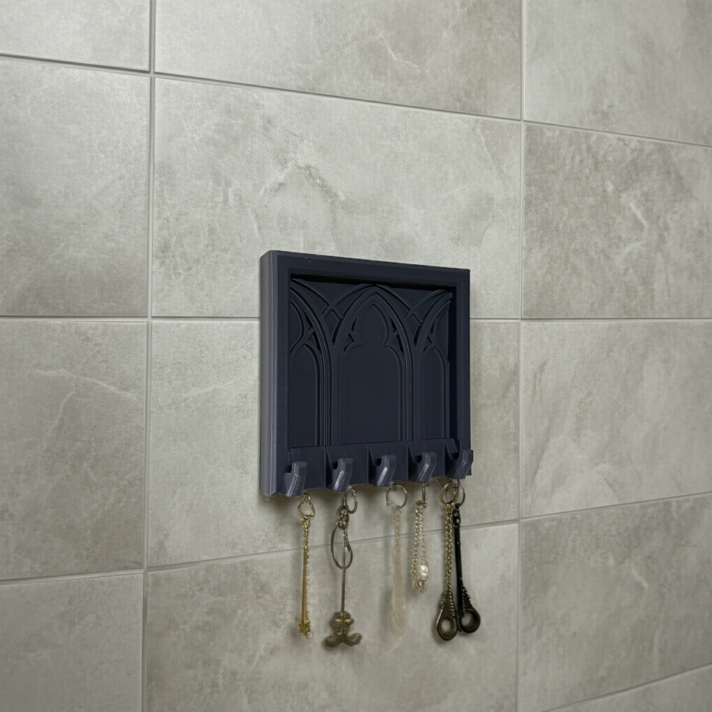 Gothic Cathedral Keychain & Necklace Holder – Dark Home Décor Organizer with 5 Hooks