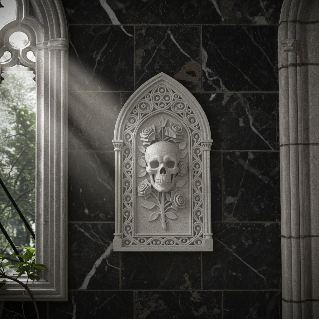 Gothic Skull & Roses Wall Plaque Victorian Arch Skull Gothic Home Wall Art