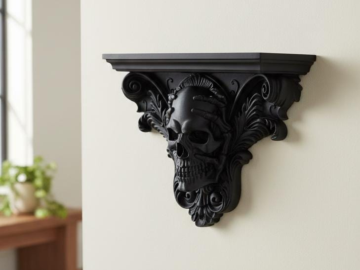 Gothic Skull Wall Altar Display Shelf