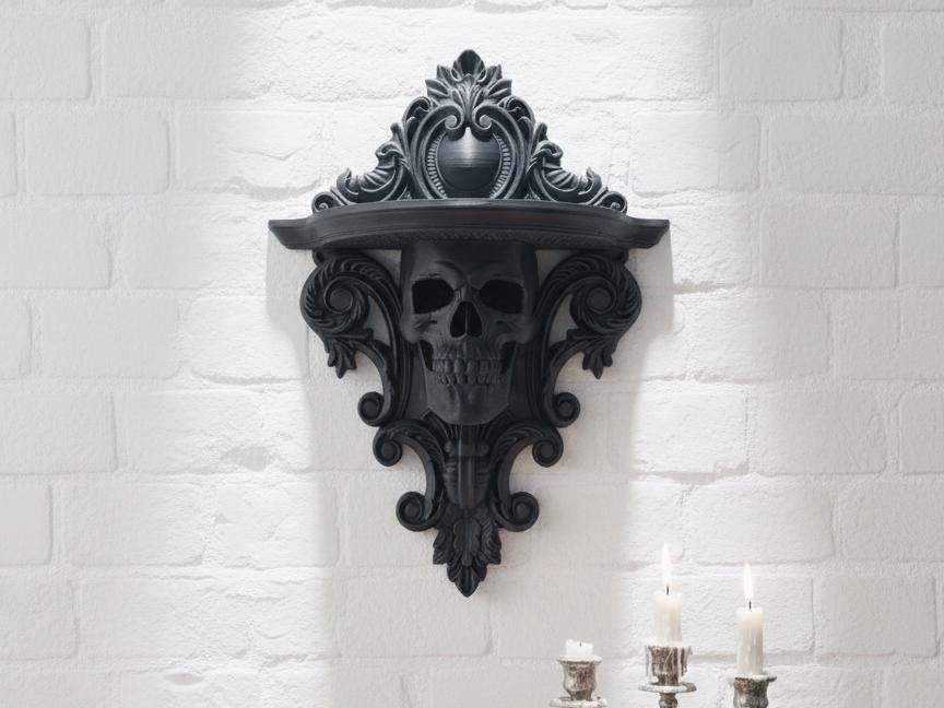 Skull Wall Shelf Sconce Gothic Elegance