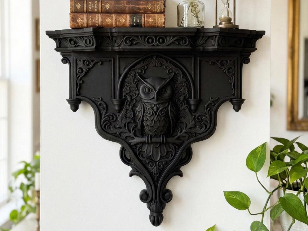 Gothic Guardian Owl Wall Shelf Owl Altar