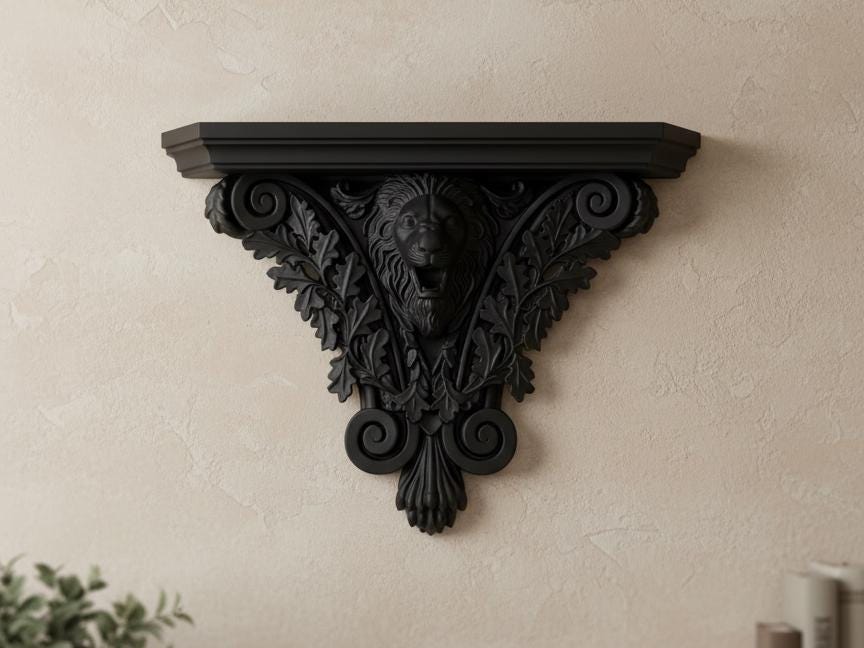 French Gothic Lion Head Wall Shelf Coorbel