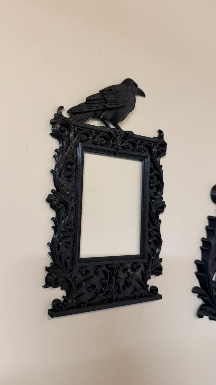 Gothic Raven DIY Wall Decor | Portrait Frame with Crow | Victorian Baroque Home Decor | Witchy Dark Academia Art | Raven Skull Decor