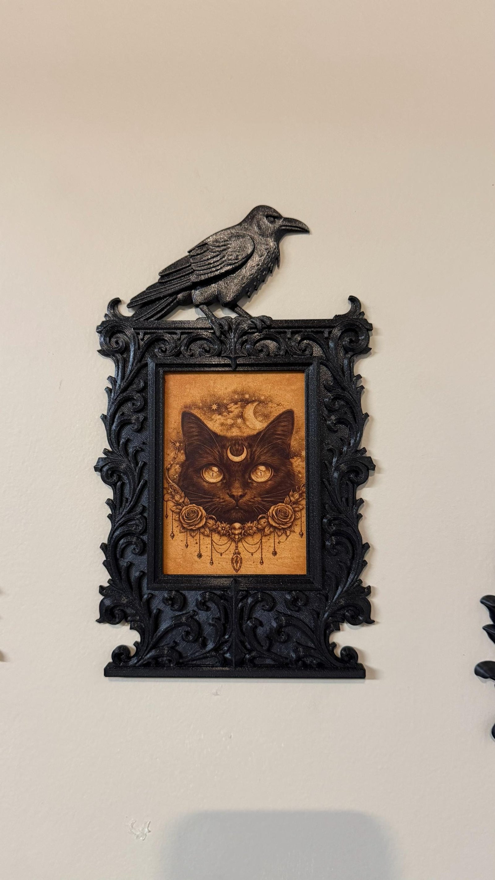 Gothic Raven DIY Wall Decor | Portrait Frame with Crow | Victorian Baroque Home Decor | Witchy Dark Academia Art | Raven Skull Decor