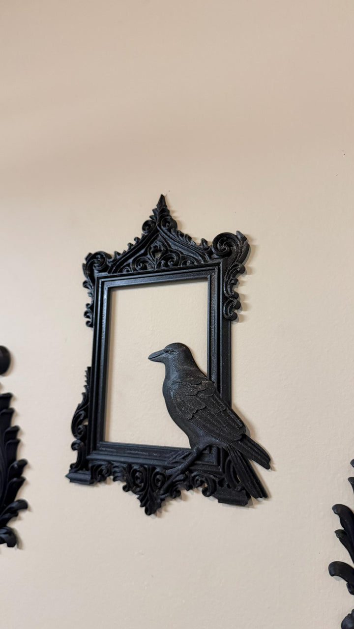 Gothic Raven Frame Wall Decor | Black Crow Ornate Victorian Picture Frame | Dark Academia Halloween Decor | Spooky Bird Wall Art