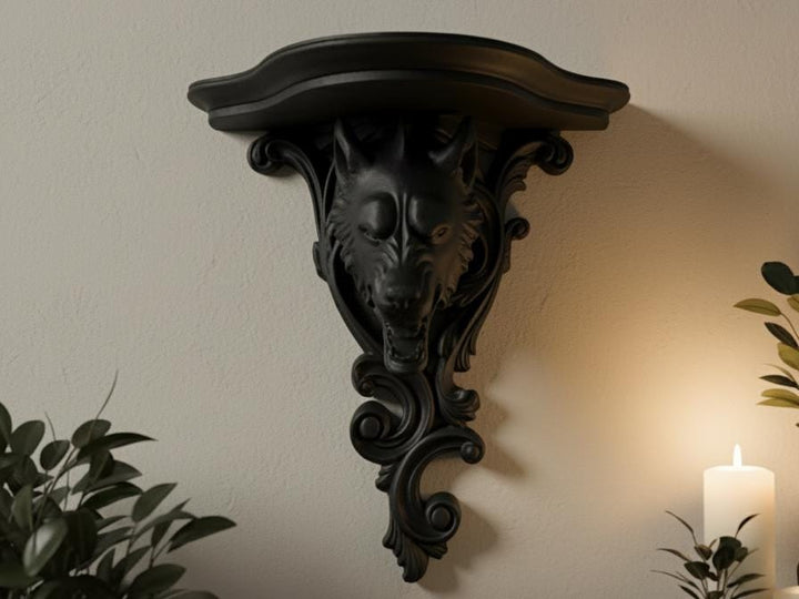 Guardian Wolf Gothic Wall Shelf Altar