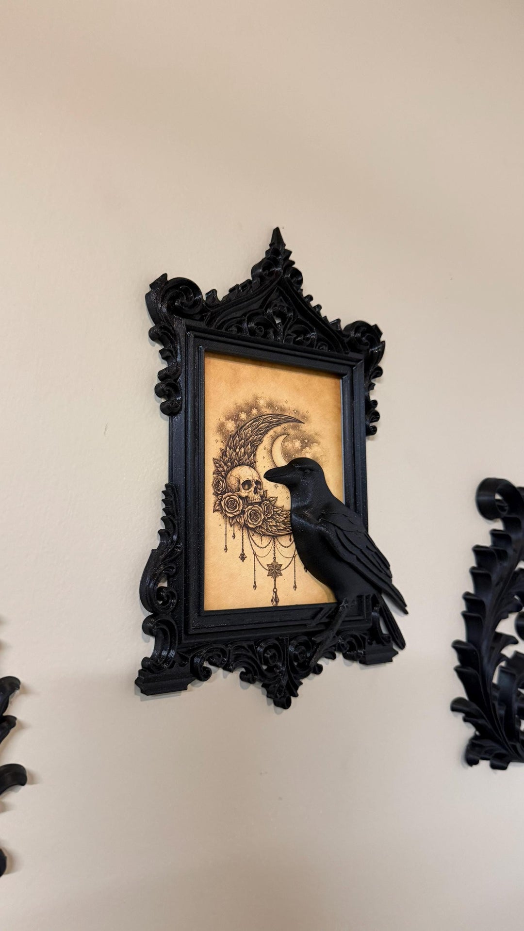 Gothic Raven Frame Wall Decor | Black Crow Ornate Victorian Picture Frame | Dark Academia Halloween Decor | Spooky Bird Wall Art