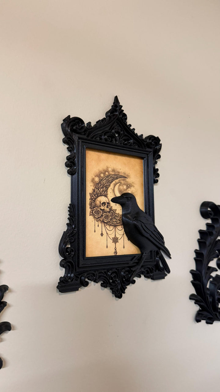 Gothic Raven Frame Wall Decor | Black Crow Ornate Victorian Picture Frame | Dark Academia Halloween Decor | Spooky Bird Wall Art