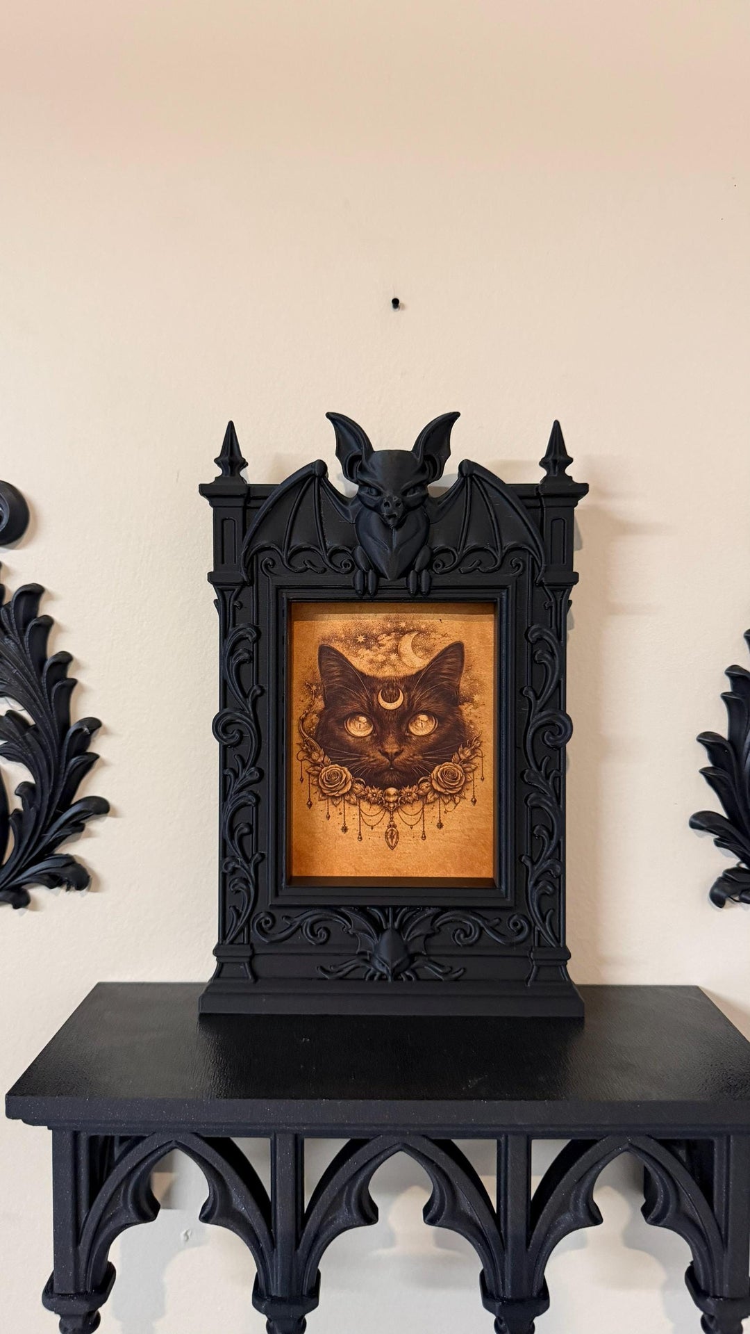Gothic Victorian Bat Cathedral Frame | Ornate Picture Frame with Bat Wings | Dark Home Decor | Gothic Wall Decor Baroque Mirror Frame