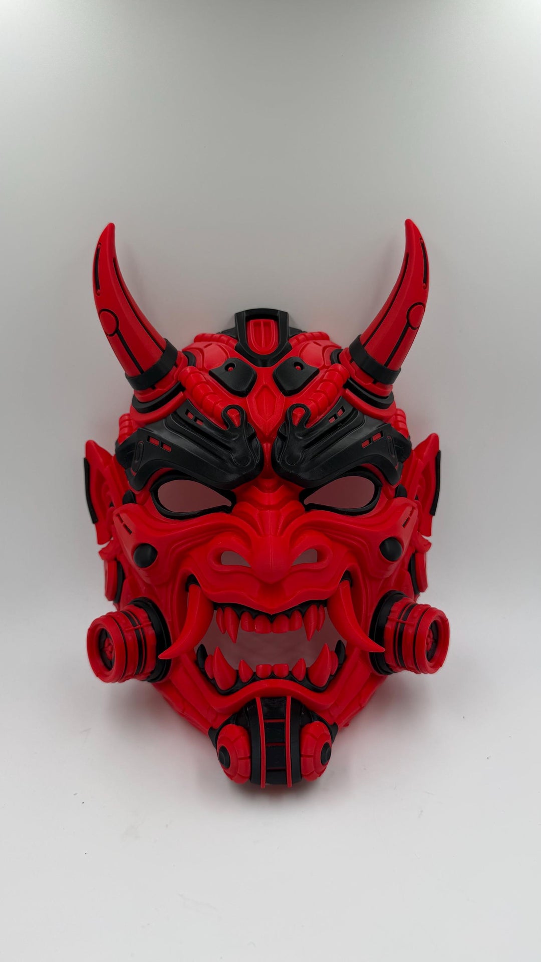 Cyberpunk Oni Mask Japanese Demon Samurai Tetsu Mask Red Futuristic Wall Art Decor Horned Warrior Helmet Sculpture Fantasy Gaming Decor