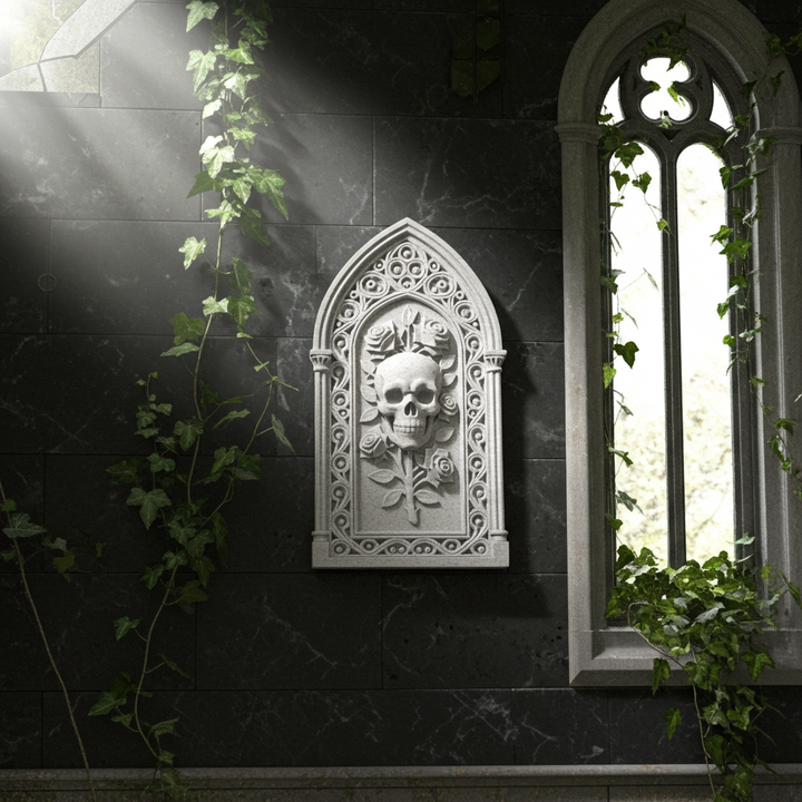 Gothic Skull & Roses Wall Plaque Victorian Arch Skull Gothic Home Wall Art