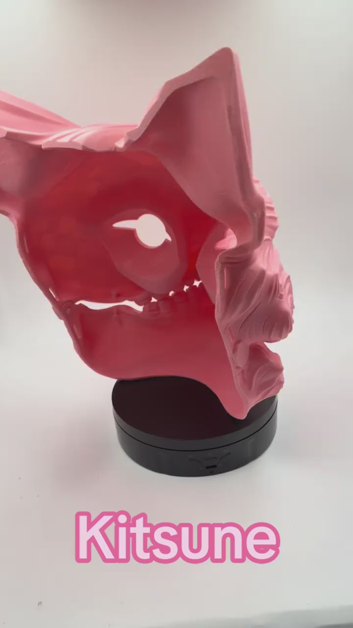 Kitsune Fox Mask with Moving Jaw | Japanese Yokai Cosplay Mask | Articulated Jaw Anime Mask