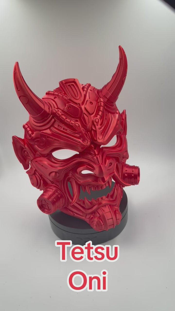 Cyberpunk Oni Mask Japanese Demon Samurai Tetsu Mask Red Futuristic Wall Art Decor Horned Warrior Helmet Sculpture Fantasy Gaming Decor